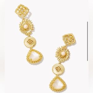 Kendra Scott Brielle Gold Linear Drop Earrings in Ivory Mother-of-Pearl